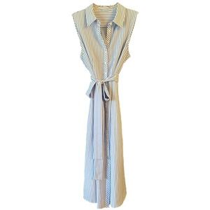 Tommy Hilfiger Womens Size 12/14 Blue White Striped Sleeveless Midi Shirt Dress